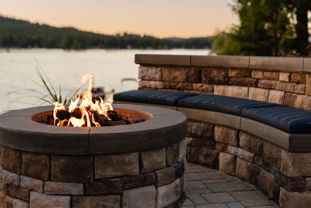 Fire feature and landscape terrace by Copper Creek Landscaping